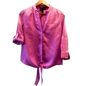 Inc International concept button down Blouse pink linen size 2